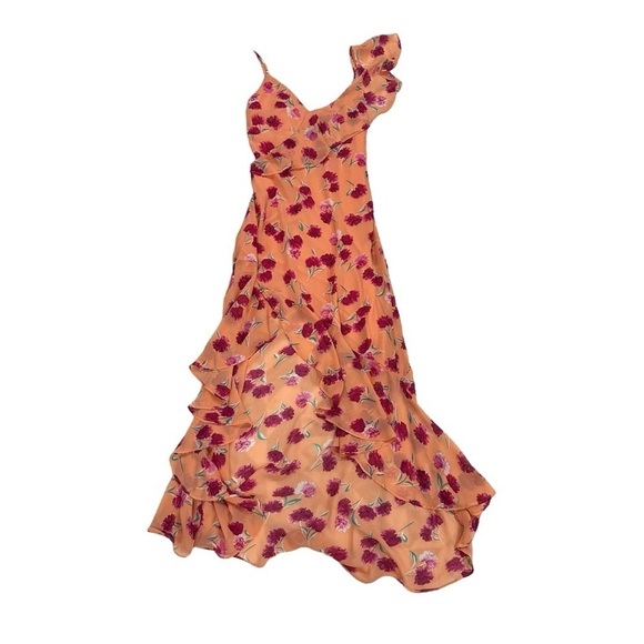 Lulu’s Bloom Forever Coral Orange Floral Print Ruffled High-Low Dress - Picture 4 of 14